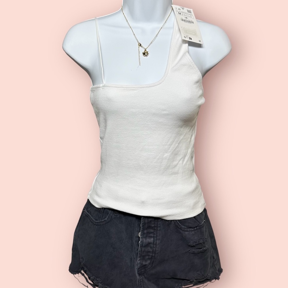 Zara NWT! One Shoulder Ribbed Tank Top White Minimalist Y2K Size Medium